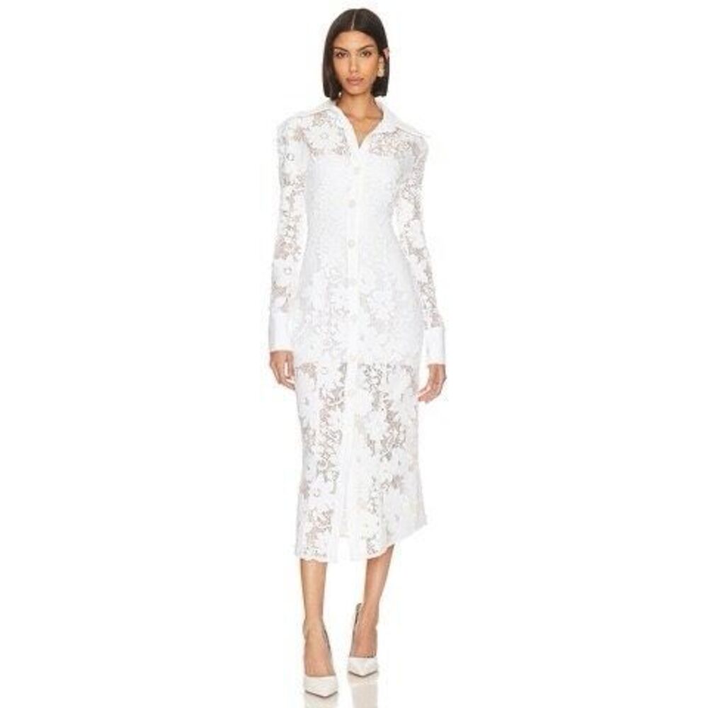 AAIZEL Floral Applique Midi Dress in White Size AU 8 / XS $850